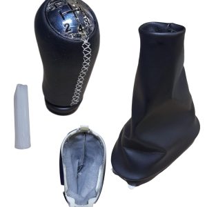 POMO PERILLA CON FUNDA PALANCA CAMBIOS RENAULT LOGAN SANDERO STEPWAY(MODELOS HASTA 2015) EN CUERO HILO BLANCO